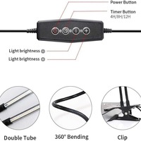 Lampe LED USB à spectre complet en aluminium pour la croissance des plantes, pour semis et plantes à fleurs, avec clip de fixation, minuterie et variateur d'intensité, IP44, pour usage intérieur et transfrontalier