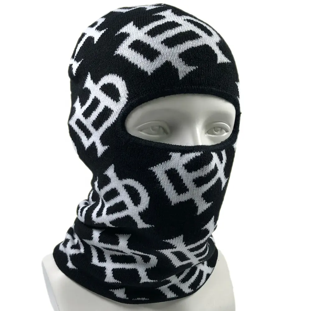 OEM moda alta qualidade acrílico malha unisex um buraco full face masque inverno máscara de esqui para homens personalizado jacquard 2 cor balac