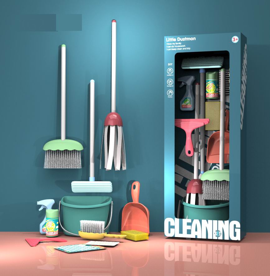 Plastic House Vacuum Cleaner For Children Play Toy Mop Broom Dust-pan Cleaning Tool Set Kids Household Miniature Toys