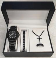 Coffret cadeau Gohuos 8803 avec boîte élégante, 4 pièces : montre à quartz pour homme, bague, bracelet et collier, cadeaux de luxe pour les affaires et les fêtes pour hommes