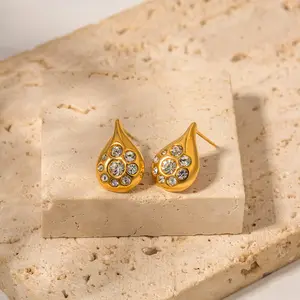 Wholesale Ins Popular 18K Gold Plated Water Drop Punk Earrings Tear Drop Stud Earring For Women Jewelry
