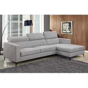 Up-holstery Venta caliente conjunto de sofá en forma de L nuevo diseño moderno telas personalizadas reposacabezas ajustable sofá de la sala de estar
