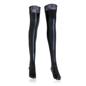 <span class=keywords><strong>Bas</strong></span> en <span class=keywords><strong>Latex</strong></span> en dentelle noire Sexy pour femmes, chaussettes longues Cosplay pour dames - Product Image 2