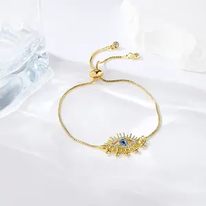 Bracelets à breloques avec yeux maléfiques, bijoux en plaqué or 18K, Bracelets réglables turcs colorés avec yeux maléfiques, vente en gros