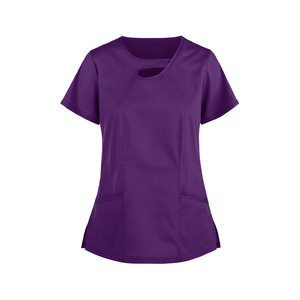 Women <b>Scrub</b> <b>Set</b> Solid Color V Neck Short Sleeve Pocket Stretch Uniform Hospital Workwear Split <b>Set</b> Moisture Wicking - Product Image 4