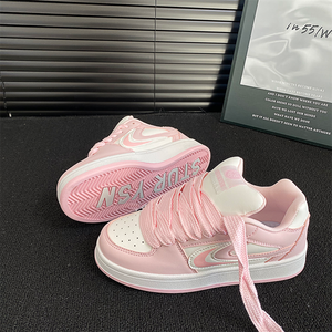 Chaussures Décontractées de Skateboard Roses Épaisses Polyvalentes à <span class=keywords><strong>Plateforme</strong></span>, Antidérapantes, à Lacets, Confortables - Product Image 3