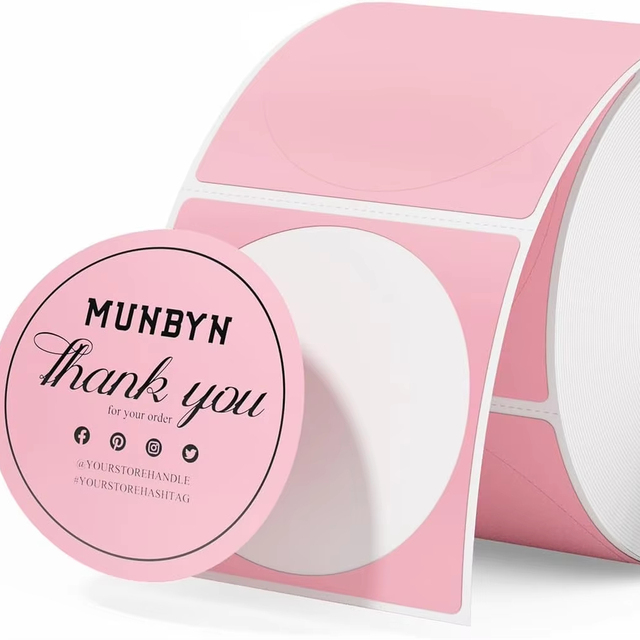 Pink Circle Thermal Sticker Labels, Self-Adhesive Round Direct Thermal Labels for Logo Design