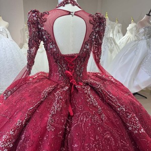 Dw0204 Modest Red Evening Dresses Beading Sequin Satin Ball <b>Gown</b> Prom Dress Women Wedding Reception Party Dress Jancemebr - Product Image 3