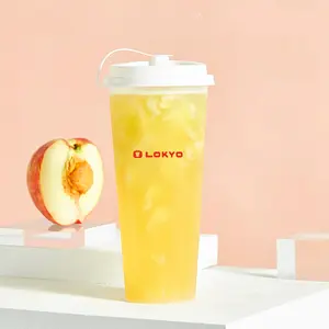 LOKYO New Design 500ml Bubble Tea 95mm Pp Cups Mango Shake Custom Disposable Plastic Cup With Lids