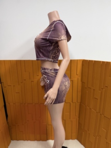 PEEQI FA8821 Новый летний женский комплект из двух предметов: шорты и топ с капюшоном на молнии, с коротким рукавом, в горошек и с леопардовым принтом - Product Image 6