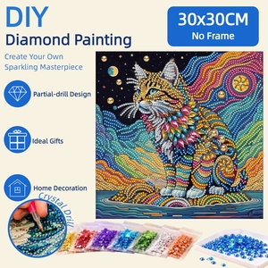 Kit de Peinture Diamant <span class=keywords><strong>Mandala</strong></span> <span class=keywords><strong>Chat</strong></span> Coloré 30x30cm, Perçage Partiel, Strass en Cristal, DIY, Art Mural Diamant Galaxie Ciel Étoilé, Décoration Murale - Product Image 1