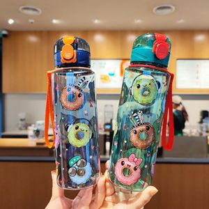 Cute Cartoon Donut Print Water Bottle Bpa Free Portable Travel Drinkware With Straw For Direct Drinking - Product Image 2