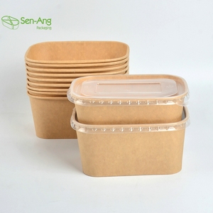 SenAng05-caja de comida de papel marrón, Bol desechable de papel Kraft Pp para ensalada con tapa, nuevo diseño, venta al por mayor - Product Image 4