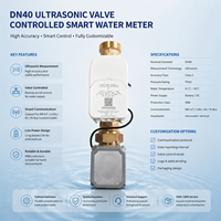 Compteur d'eau numérique sans fil intelligent DN40 en laiton à ultrasons avec vanne contrôlée IoT LoRaWAN RS485 Modbus, coupure à distance, prépayé, IP68