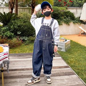 Pantalon décontracté de style européen pour filles, nouveau <span class=keywords><strong>jean</strong></span> droit longueur cheville avec bretelles et poches, grande taille pour enfants, collection printemps-automne - Product Image 3