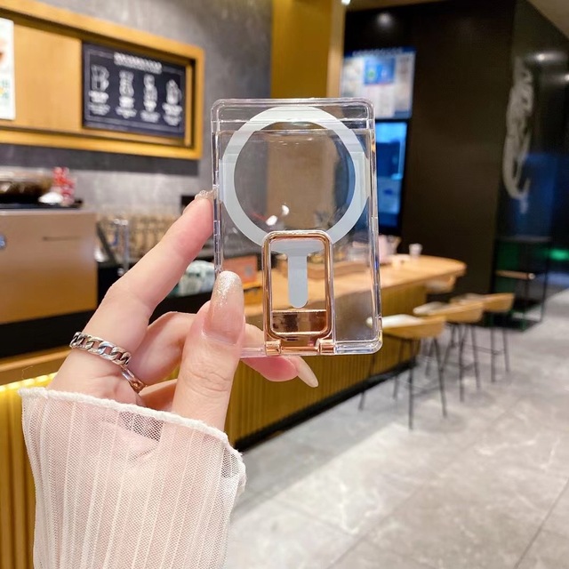 2 in 1 Card Slot with Phone Stand Transparent clear Magnetic Phone Card Slot Phone Holder Stand