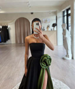 Mily <span class=keywords><strong>M</strong></span>-ASF099 de mariée élégante noir et vert sans bretelles 3D fleur robe de soirée avant haute fente pour les femmes robes de soirée - Product Image 2