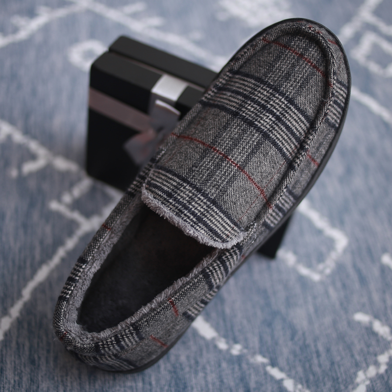 Custom Logo Excellent Cow Suede Leather Fur Winter Casual Shoes Moccasin for Men