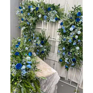 Wedding Props Blue Flowers Runners Flower Rows Artificial Artificial White Rose Flower Ball Centerpiece For Wedding