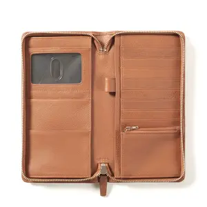 Factory Custom Smooth Leather Large Capacity Multi Card Slot Wallet Zip Around Family Travel Wallet Passport Holder