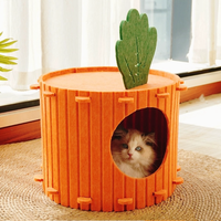Nid pour chat en feutre de carotte semi-fermé, lit pour chat toutes saisons avec tapis à gratter amovible