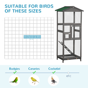Cage à oiseaux en bois de 65 pouces, volière extérieure pour perroquet, perruche, avec plateau extractible et 2 portes, gris - Product Image 4
