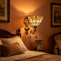 Applique Murale Moderne de Luxe en Verre Teinté Libellule, Lampe Murale LED Double Tête Vintage en Laiton Antique pour Chambre à Coucher, Chevet, Hôtel