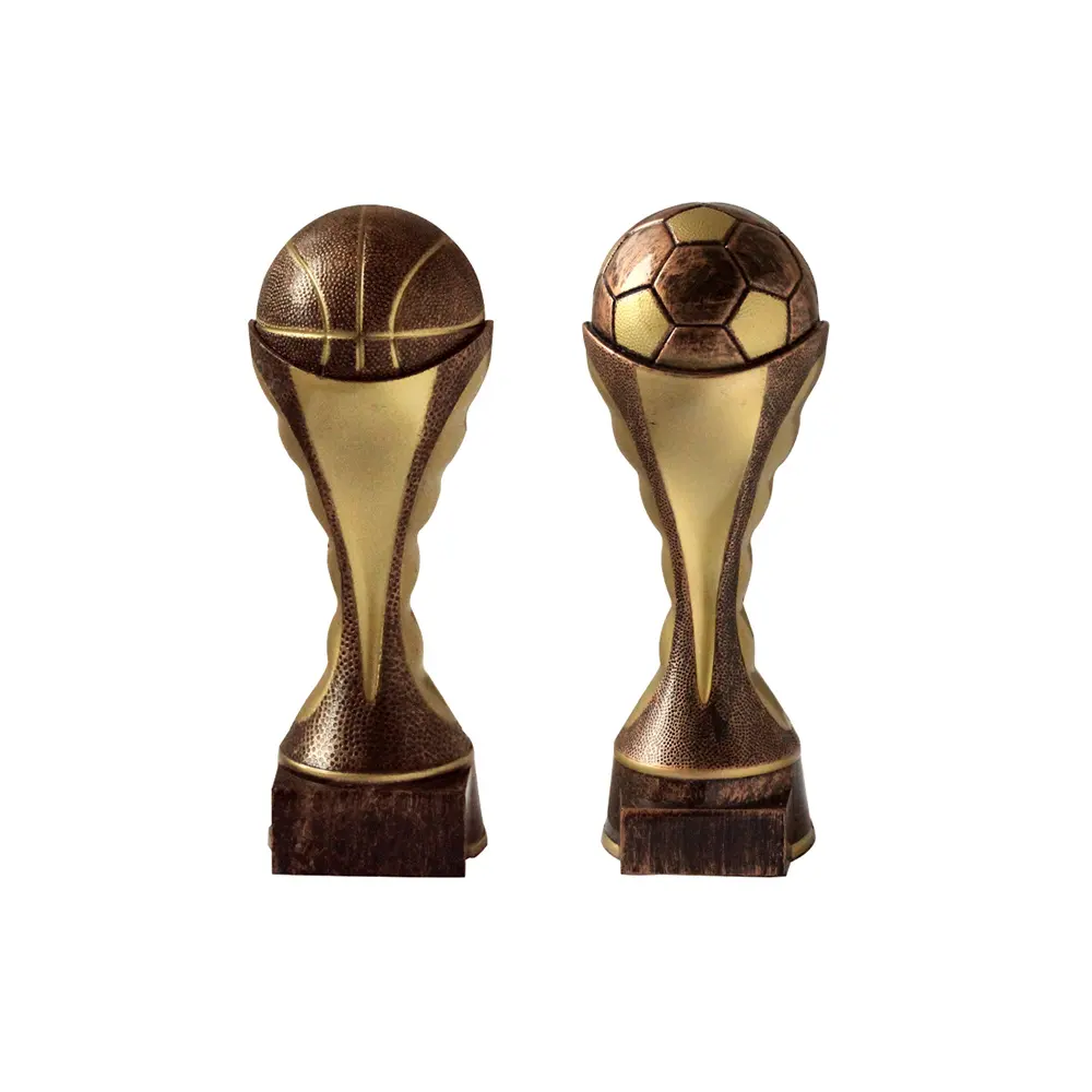 Plastic Antique bronze football soccer basketball sports resin customized trophy awards made in china