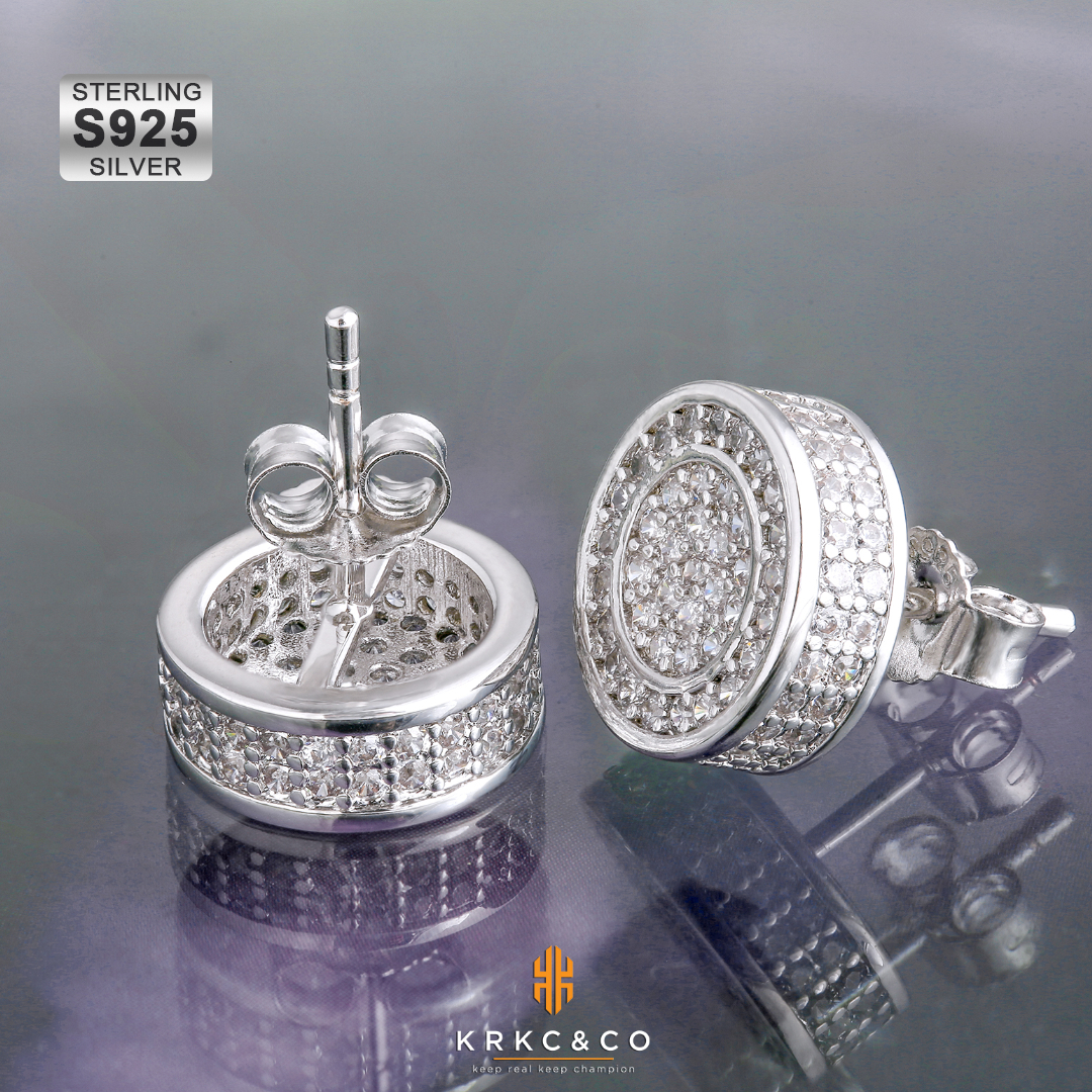 ピアス Luxury Street Wear ICE Silver Earrings Semi Circle unisexual Real Solid 925 Silver Iced CZ Hip Hop Men's Earrings Big