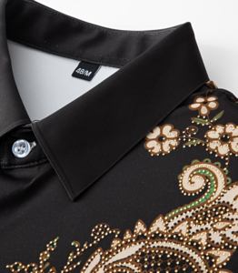 <span class=keywords><strong>Chemise</strong></span> décontractée pour homme de haute qualité, vintage et élégante, avec motif floral en strass, anti-froissement, respirante, <span class=keywords><strong>sans</strong></span> repassage, durable - Product Image 6