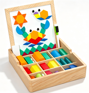 Juego de Bloques Magnéticos de Madera <span class=keywords><strong>con</strong></span> Patrones Geométricos, Rompecabezas Creativo de Doble Cara, Pizarra Blanca, Juguete Educativo STEM - Product Image 1