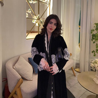 Ensemble 2 pièces Abaya Dubaï pour femme, robe musulmane en velours, kimono ouvert, ensemble hijab, cardigan modeste avec dentelle, tenue de mariage