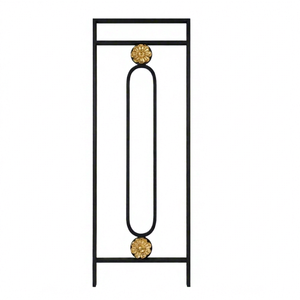 <b>Black</b> Iron And Brass Baluster with Gold Floral Medallion Oval Ring Design Contemporary <b>Stair</b> Spindle <b>Handrail</b> - Product Image 1