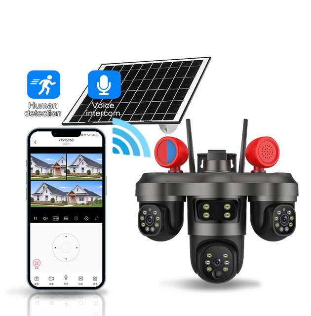 4K Outdoor Security CCTV Solar WiFi Camera 6MP Wireless Three Lens with Night Vision 4G Camera Powered by Solar Energy