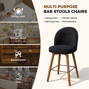 Chaise de bar pivotante avec dossier ergonomique et pieds en bois massif, tabouret rembourré en chenille avec repose-pieds en métal pour îlot de cuisine - Product Image 6