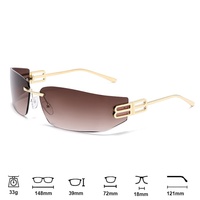 Lunettes de soleil incurvées en forme de B sans monture UV400 pour femmes, monture étroite, tendance, uniques, protection solaire, style rétro, célébrité d'Internet