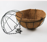 Panier à fleurs suspendu en fil métallique rond de 12/14/16 pouces avec chaîne, pot de jardin suspendu avec doublure en fibre de coco remplaçable