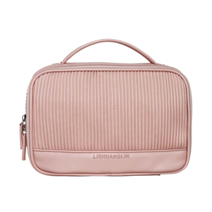 Custom Large Capacity Striped Pattern PU Leather Travel <b>Makeup</b> Bag Portable Cosmetic <b>Storage</b> Pouch with Zipper <b>for</b> Women - Product Image 1
