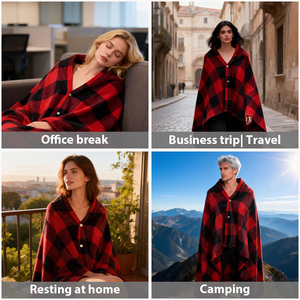 Châle de voyage, couverture classique à carreaux rouge et noir, en flanelle, portable, pour la sieste, utilisation en extérieur, design léger, idéal pour la maison et en déplacement - Product Image 2