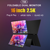 Monitor plegable de 16 pulgadas 1600P con puerto tipo C y HD colocado en el monitor de escritorio con patente para Windows y MacOS