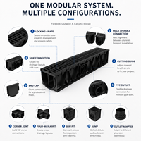 Caniveau de drainage moderne en polymère HDPE noir en forme de U, flexible, certifié CE, en acier inoxydable, pour l'extérieur, 100x45x1000mm