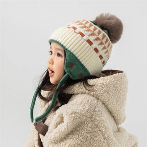 Coupe-vent chaud ski casquettes hiver péruvien chapeau oreillette coton doublé Pompon tricot chapeau <span class=keywords><strong>bonnet</strong></span> enfants hiver chapeaux pour garçons filles - Product Image 4