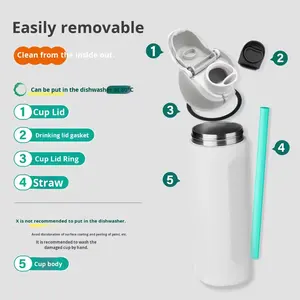 Gobelet isotherme de voyage en acier inoxydable 304 de 24/32 onces avec paille, isolation sous vide, maintien au chaud et au froid pendant 6 à 12 heures - Product Image 2