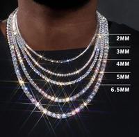 Chaîne Tennis Hip Hop Moissanite 2mm S925 en Or Blanc, Collier Unisexe pour Hommes et Femmes, Bijoux Fins, Collier Unisexe Entièrement Sertie de Moissanite