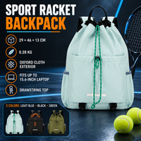 Sac à dos pour raquette OEM personnalisé avec cordon de serrage, poche avant pour raquette et compartiment pour ordinateur portable, idéal pour le tennis, l'entraînement et le transport quotidien