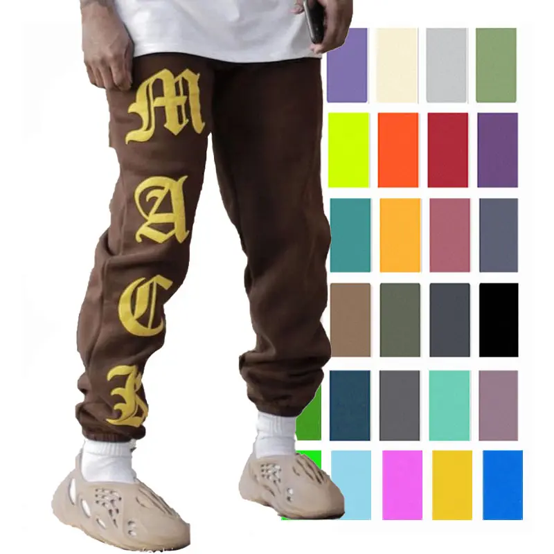 QYOURECLO Custom Logo 3D Puff Print Sweatpants Jogger Fleece Sports Pants Men Stacked Sweat Trousers