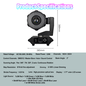 Projecteur laser RVBW 120W à tête mobile, faisceau lumineux stroboscopique DMX512, activé par le son, 2 faisceaux 540° Pan/320° Tilt, éclairage de scène pour DJ et soirées - Product Image 5