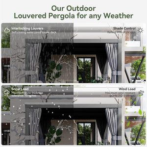 Pergola à lames orientables 10' x 12' en aluminium pour l'extérieur, avec toit réglable, idéale pour les terrasses, les jardins <span class=keywords><strong>et</strong></span> les cours arrière - Product Image 4