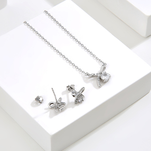 مجموعة مجوهرات لامعة من الكريستال للنساء والفتيات مجوهرات الزفاف للعروس مجموعة أقراط وقلادات من حجر الراين فضي 925 - Product Image 1