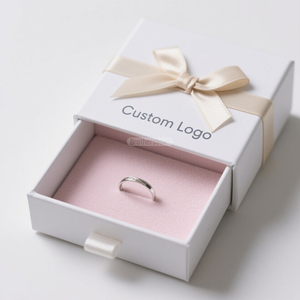 Custom Logo Ring Jewelry <b>Gift</b> Box Sliding Drawer Packaging Box with <b>Pink</b> Plush Insert Ribbed Style Rigid Box - Product Image 2